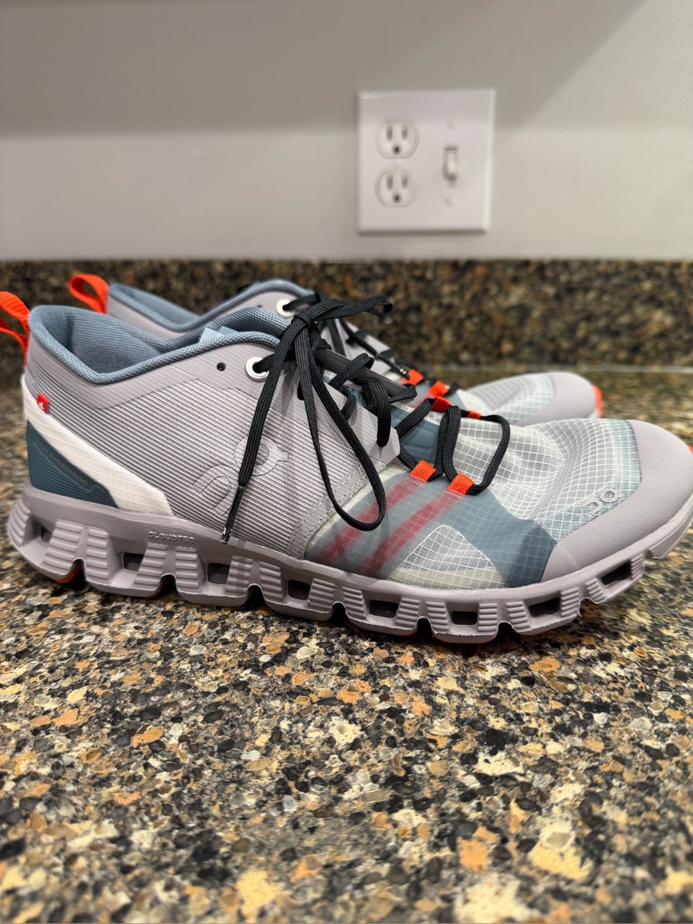 Men's Lightweight Grey Athletic Running Shoes with Orange Accents ladies 8
